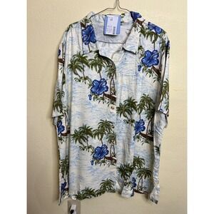 Liz & Me‎ Womens 1X Tropical Palm Tree Hibiscus Print Button Up Shirt Aloha